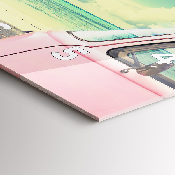 Square glass wall clock Car with surfboard