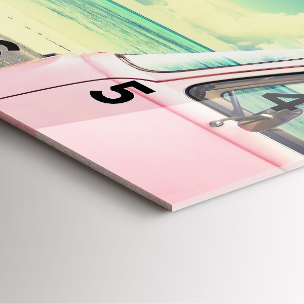 Square glass wall clock Car with surfboard