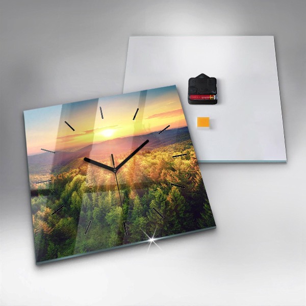 Square glass wall clock Sunset over the hills
