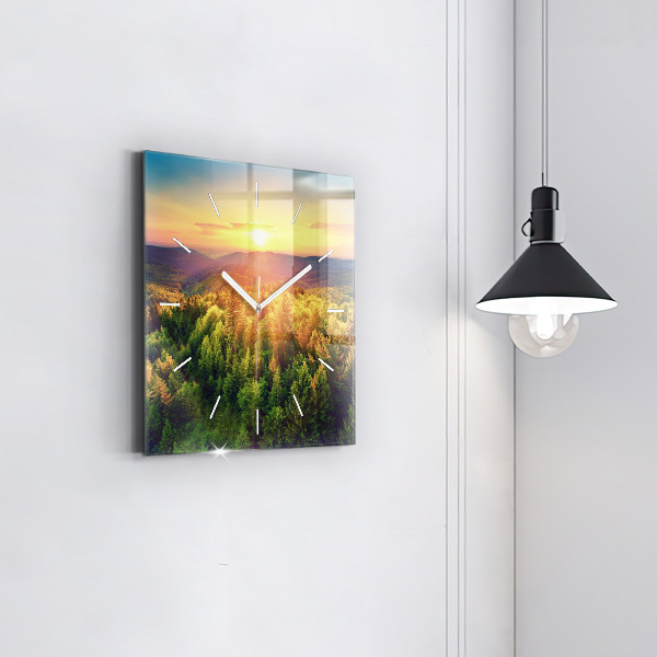 Square glass wall clock Sunset over the hills