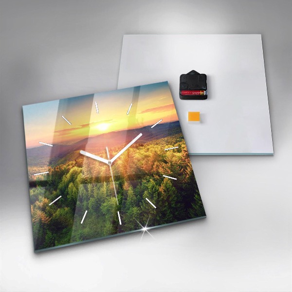 Square glass wall clock Sunset over the hills