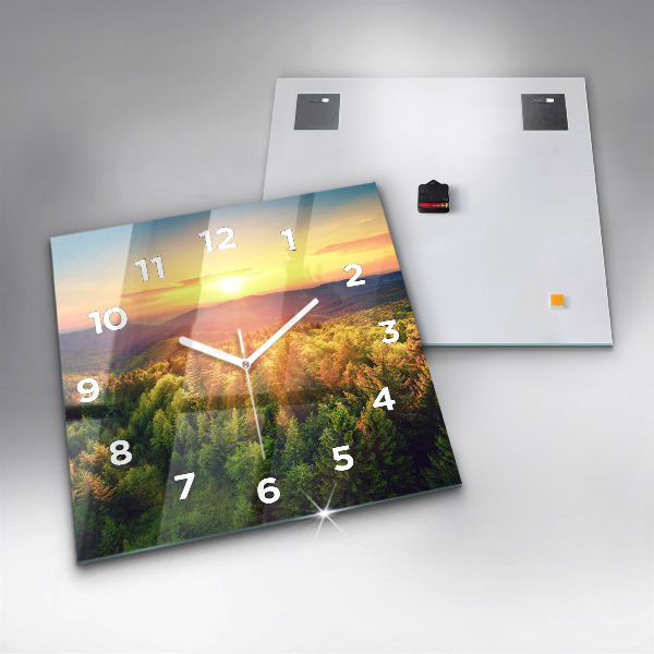 Square glass wall clock Sunset over the hills