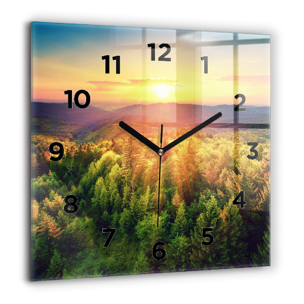 Square glass wall clock Sunset over the hills