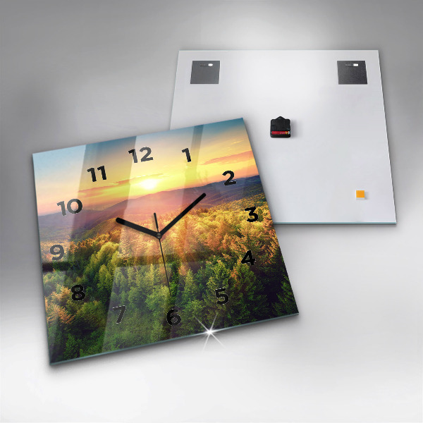 Square glass wall clock Sunset over the hills
