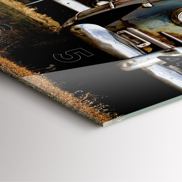 Square glass wall clock Old cars