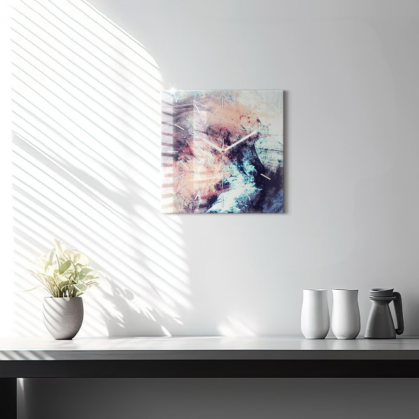 Square glass wall clock Abstract painting