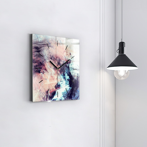 Square glass wall clock Abstract painting