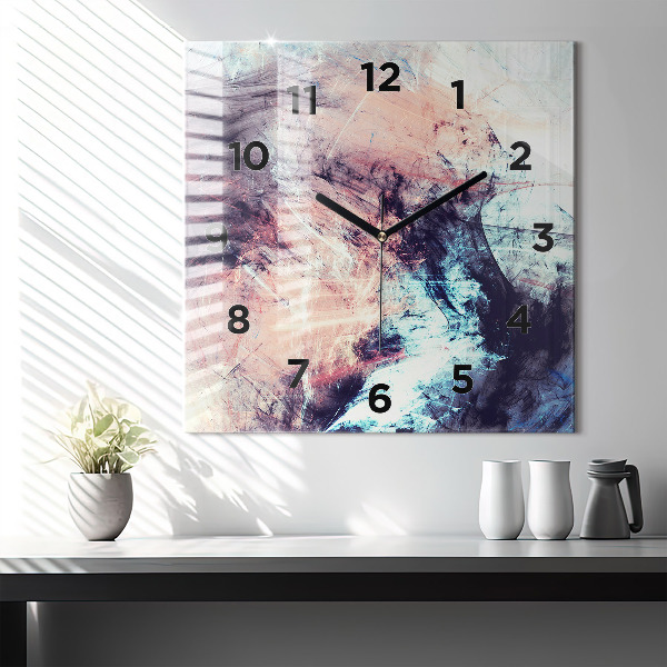 Square glass wall clock Abstract painting