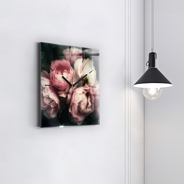 Square glass wall clock Bouquet of pink roses