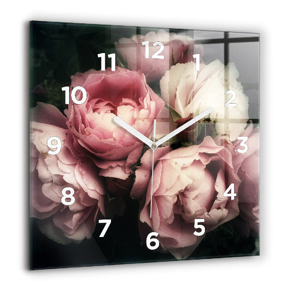 Square glass wall clock Bouquet of pink roses