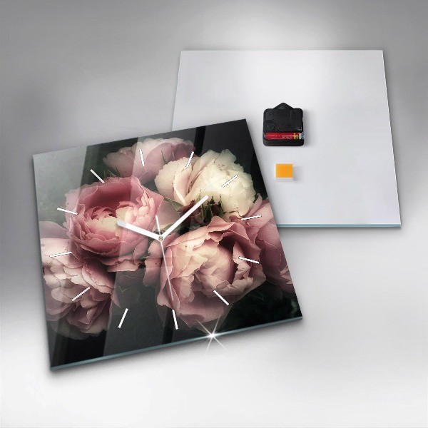Square glass wall clock Bouquet of pink roses