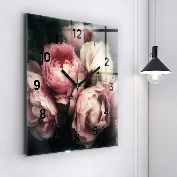 Square glass wall clock Bouquet of pink roses
