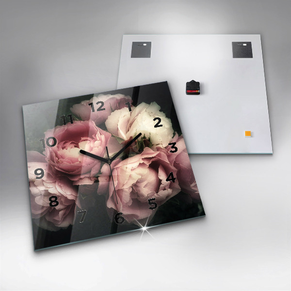 Square glass wall clock Bouquet of pink roses