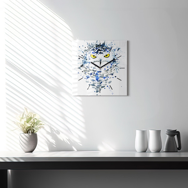 Square glass wall clock Owl look