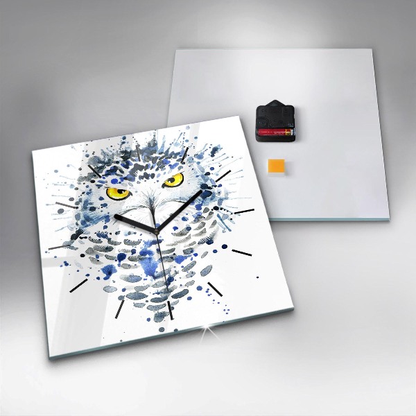 Square glass wall clock Owl look