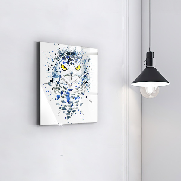 Square glass wall clock Owl look