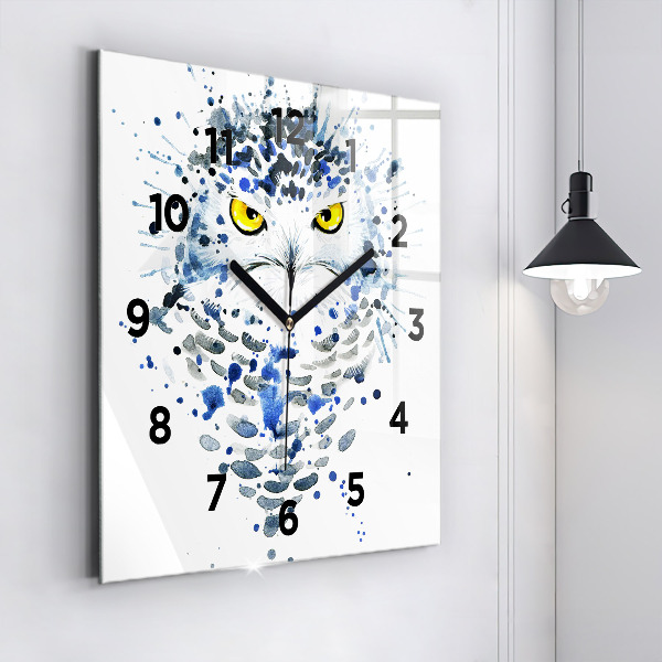 Square glass wall clock Owl look