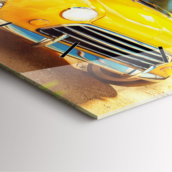 Square glass wall clock Car with surfboard