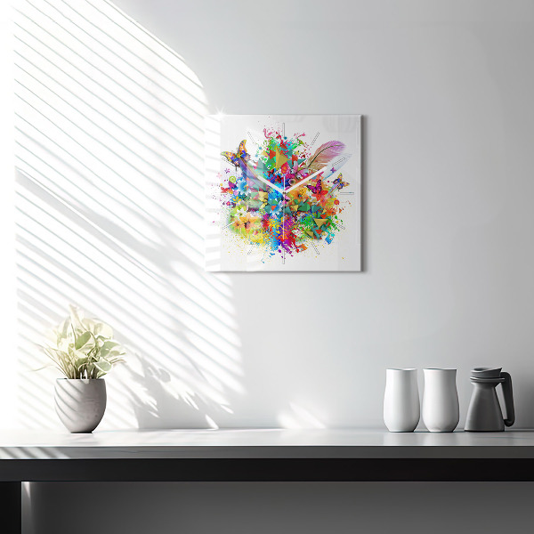 Square glass wall clock Floral harmony with butterflies
