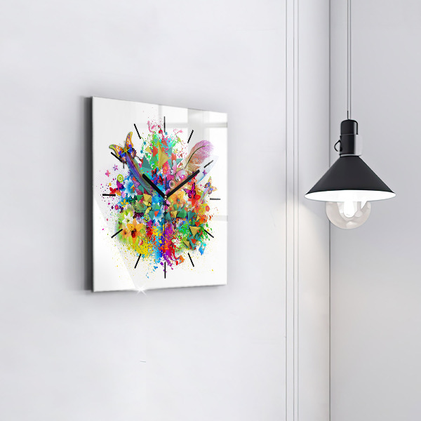 Square glass wall clock Floral harmony with butterflies