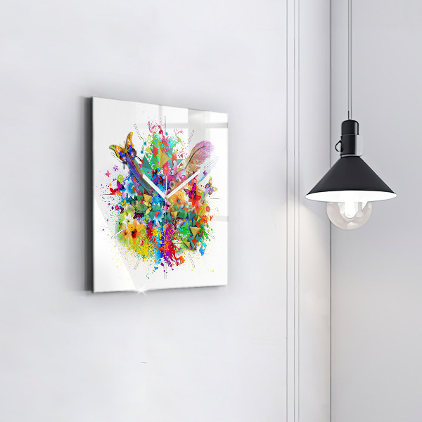Square glass wall clock Floral harmony with butterflies