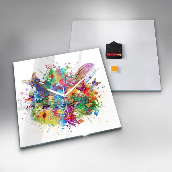 Square glass wall clock Floral harmony with butterflies