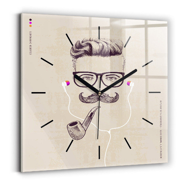 Square glass wall clock Man with a pipe