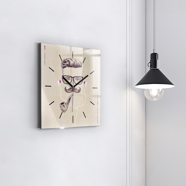 Square glass wall clock Man with a pipe