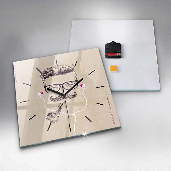 Square glass wall clock Man with a pipe