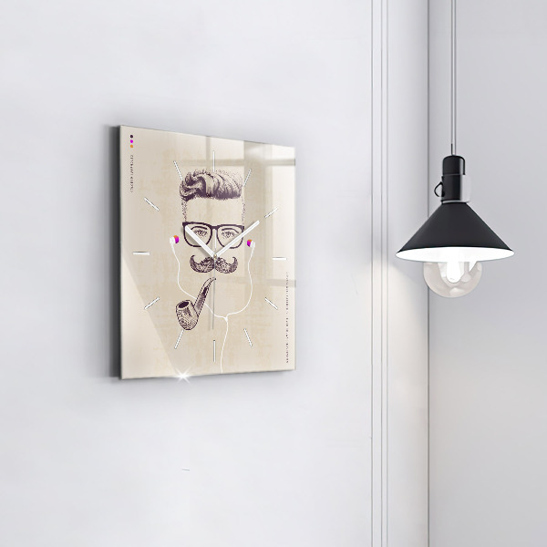 Square glass wall clock Man with a pipe