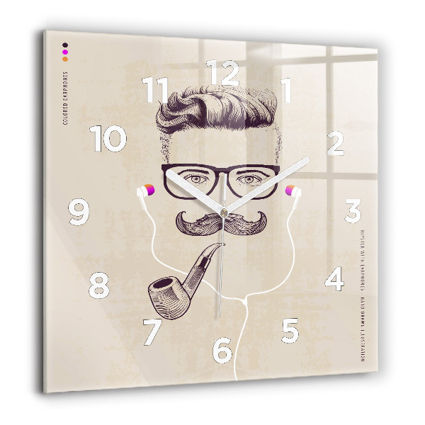 Square glass wall clock Man with a pipe