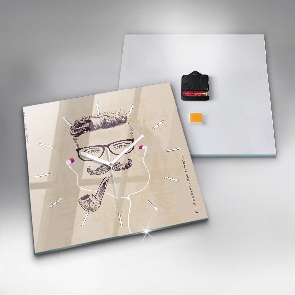 Square glass wall clock Man with a pipe