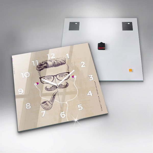 Square glass wall clock Man with a pipe