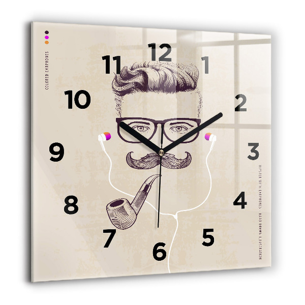 Square glass wall clock Man with a pipe