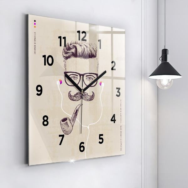 Square glass wall clock Man with a pipe