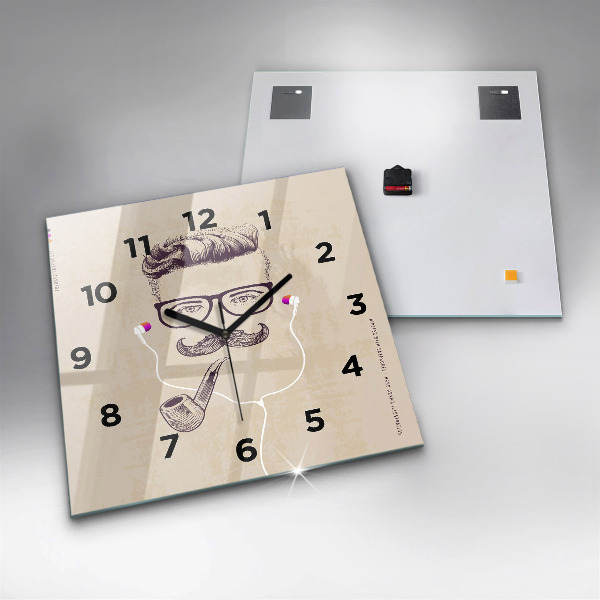 Square glass wall clock Man with a pipe