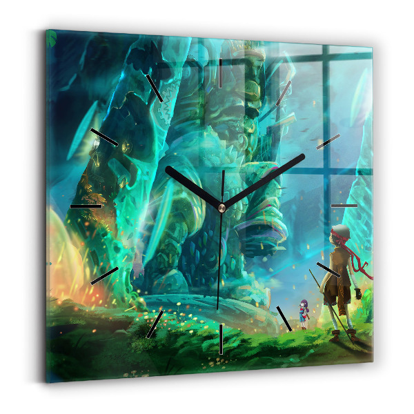 Square glass wall clock Children in the forest