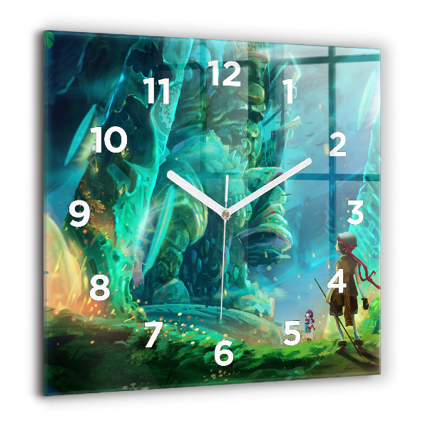 Square glass wall clock Children in the forest