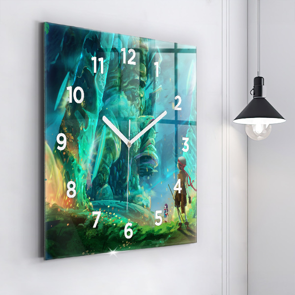 Square glass wall clock Children in the forest