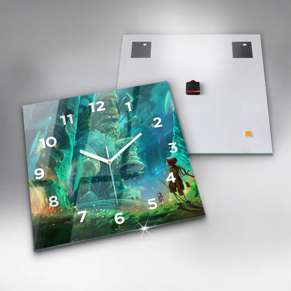 Square glass wall clock Children in the forest