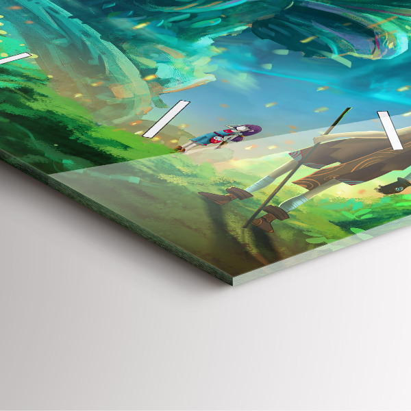 Square glass wall clock Children in the forest