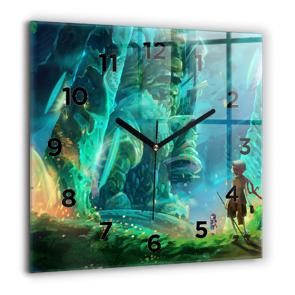 Square glass wall clock Children in the forest