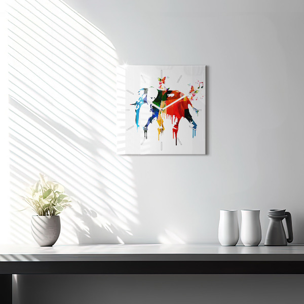 Square glass wall clock Colorful painted elephant