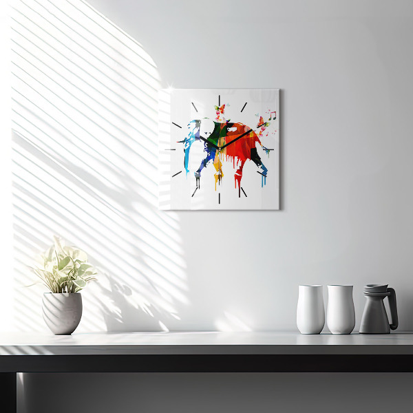 Square glass wall clock Colorful painted elephant