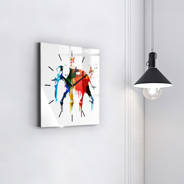 Square glass wall clock Colorful painted elephant