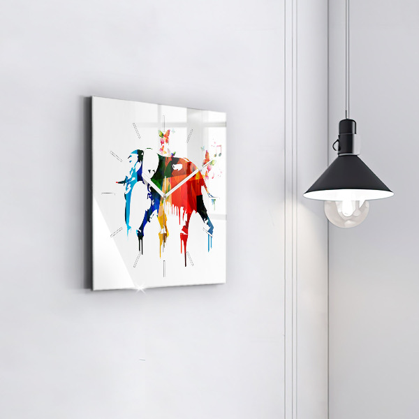 Square glass wall clock Colorful painted elephant