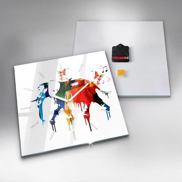 Square glass wall clock Colorful painted elephant