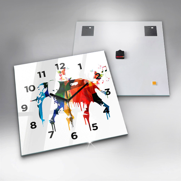 Square glass wall clock Colorful painted elephant