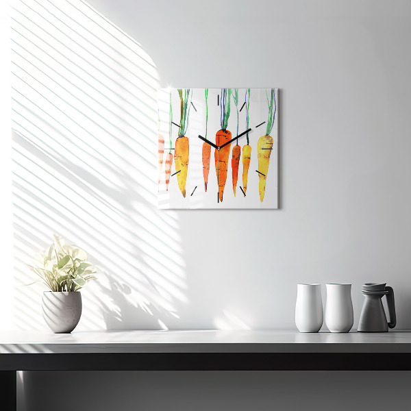 Square glass wall clock Carrot illustration