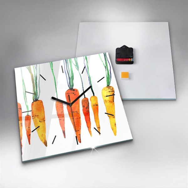 Square glass wall clock Carrot illustration